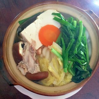 豚とニラの鍋焼きうどん！